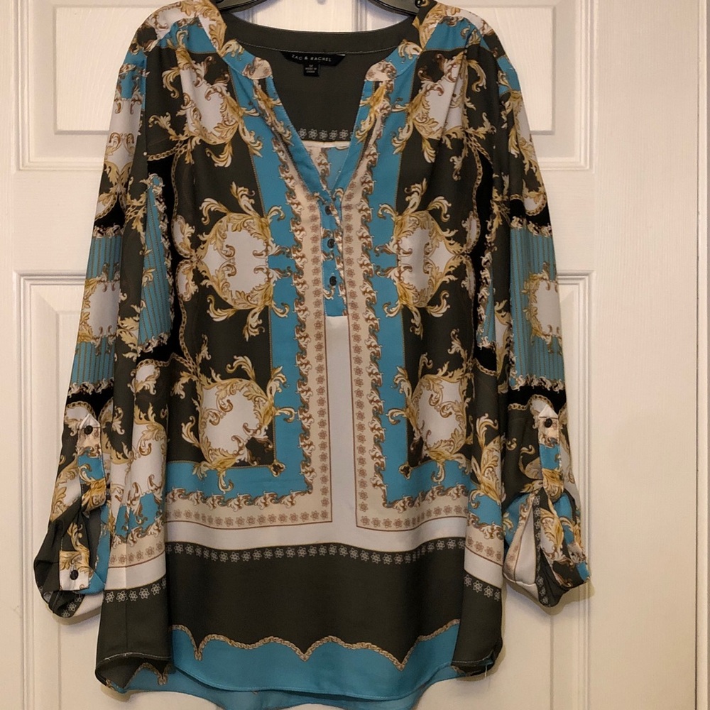 Zac & Rachel Teal and Gold Patterned Blouse